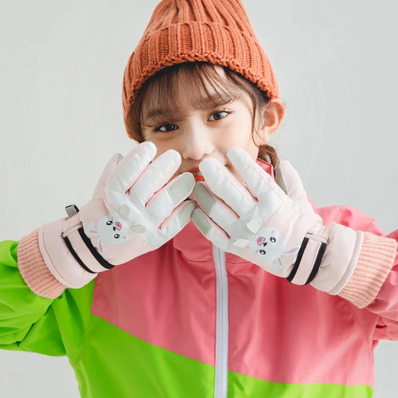 소녀 소년을위한 귀여운 어린이 겨울 장갑 두꺼운 Windproof 어린이 스키 장갑 스노우 스포츠 스노우 보드 4-8Y 어린이 장갑