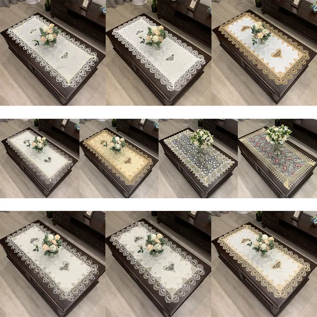 Rectangle Tablecloth European Embroidered Coffee Tea Table Cloth Hollow Carved Home Textile Decoration Accessories 50*100cm 2