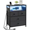 Nightstand with Charging Station, Bedside Table with 4 Drawers and 2-Tier Shelf, Modern End Table with Wooden Top for Bedroom, 1
