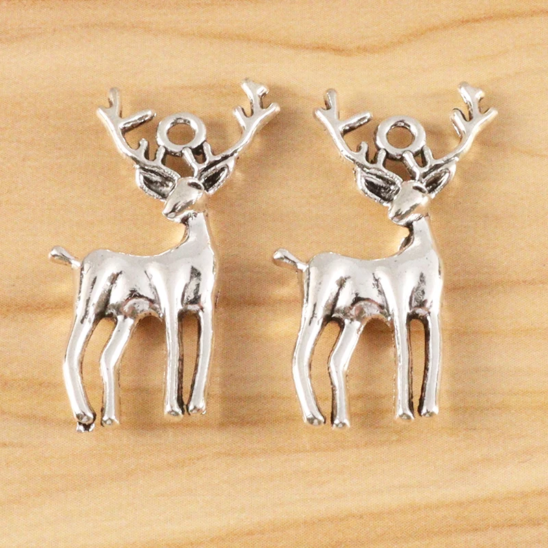 

30 Pieces Tibetan Silver 3D Elk Charms Christmas Deer Pendants for DIY Earrings Bracelets Jewellery Making Accessories 15x30mm