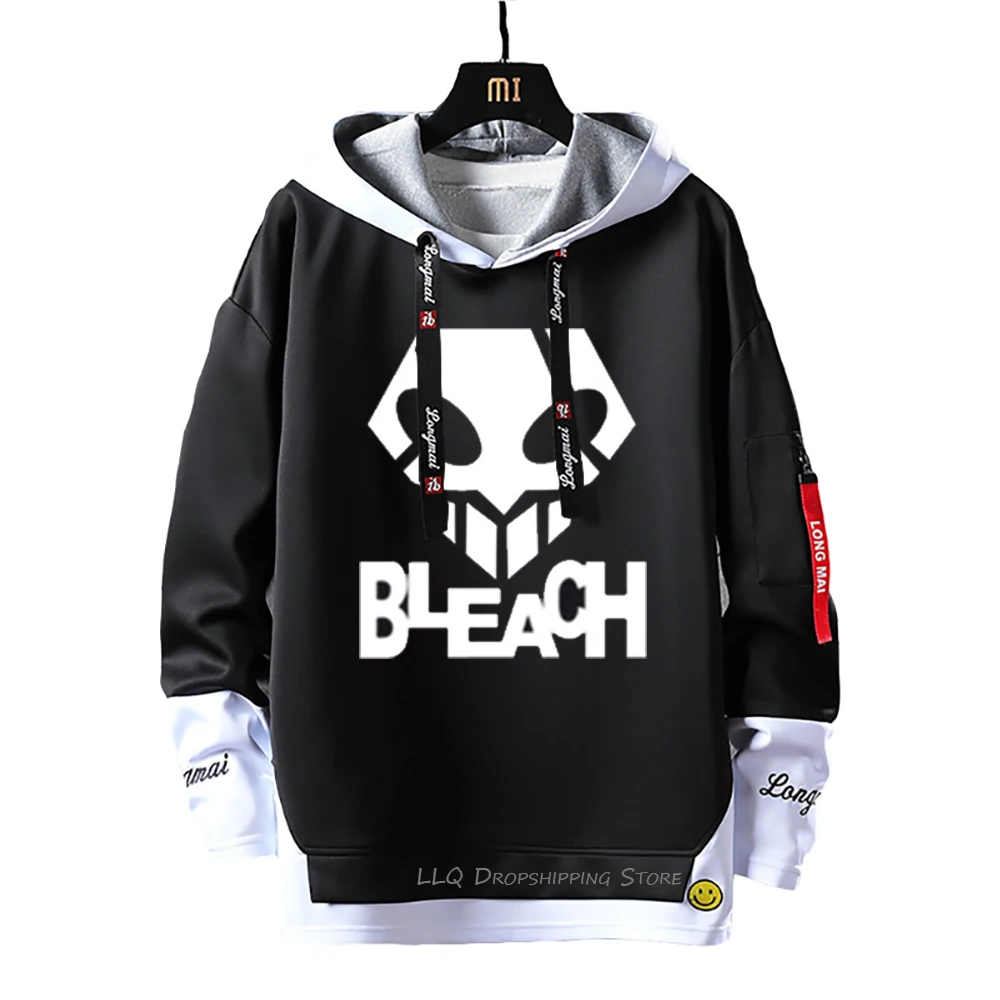 

Толстовка с лентами и надписью, толстовка с принтом манги, отбеливающая Толстовка Kurosaki Orihime, свитшоты с имитацией двух частей, свитер с капюш...