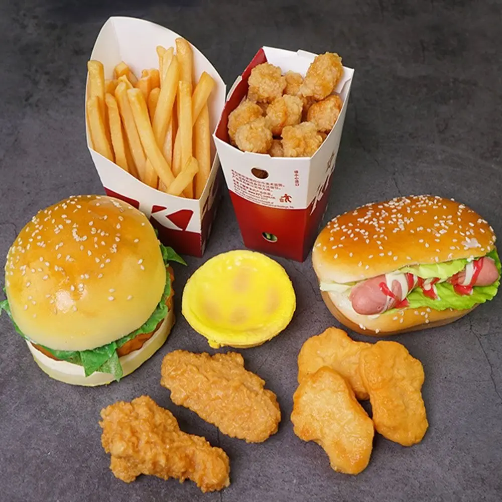 Home Ornament Künstliches Lebensmittelmodell Faux Fried Chicken Hamburger Pommes Sandwish Simulation Schaufenster Display Foto Requisiten – Detail 1