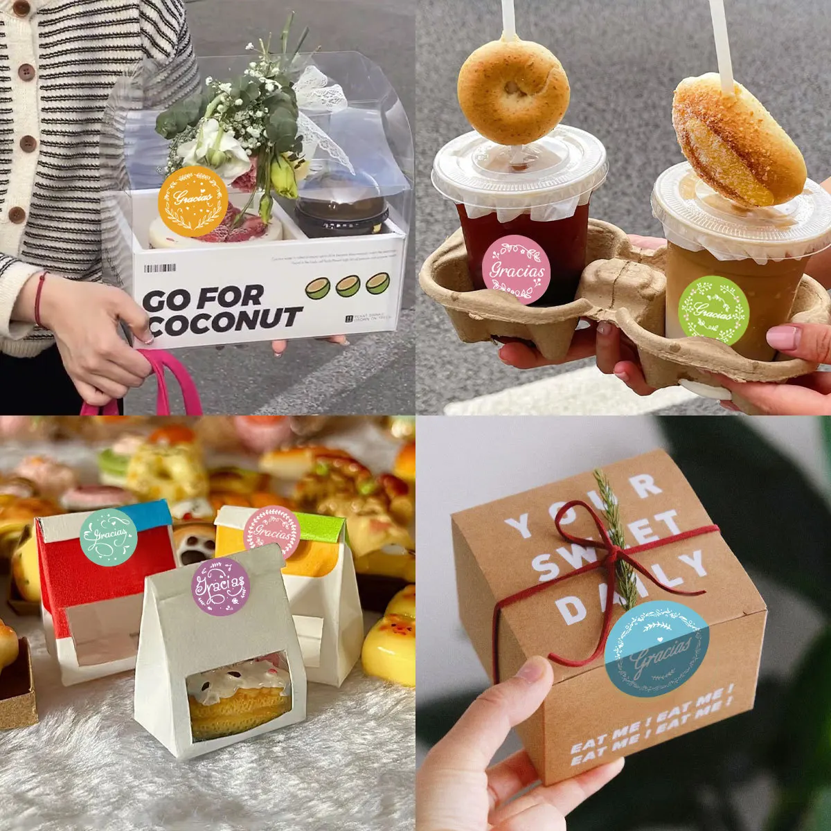 500 Stück spanische Dankesaufkleber in Macaron-Farbe, 9 Muster, Backverpackung, runde Graffiti-Dankeschön-Aufkleber, DIY-Geschenkbox-Verpackung – Detail 4