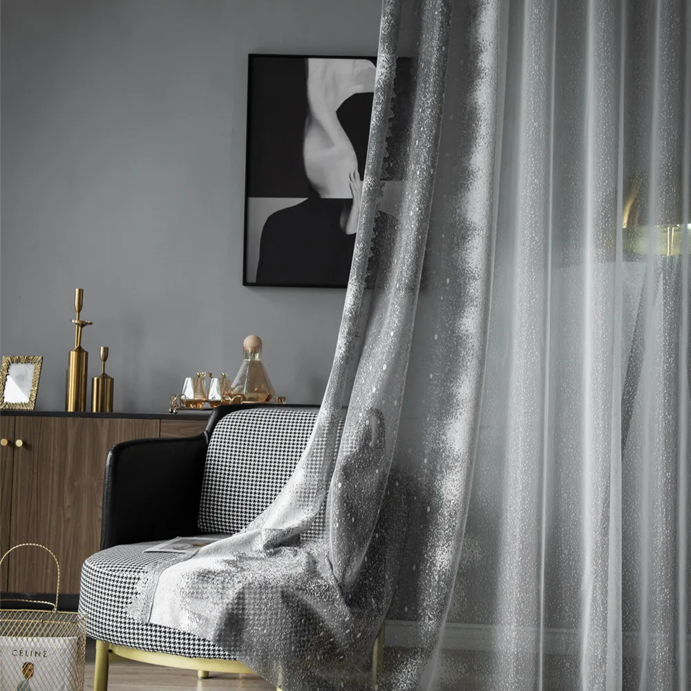 New Luxury Gray White Dots Gradient Bedroom Gauze Side Leaves Lace Thicker Mesh Tulle Curtains For Living Room Sheer Drapes #4 