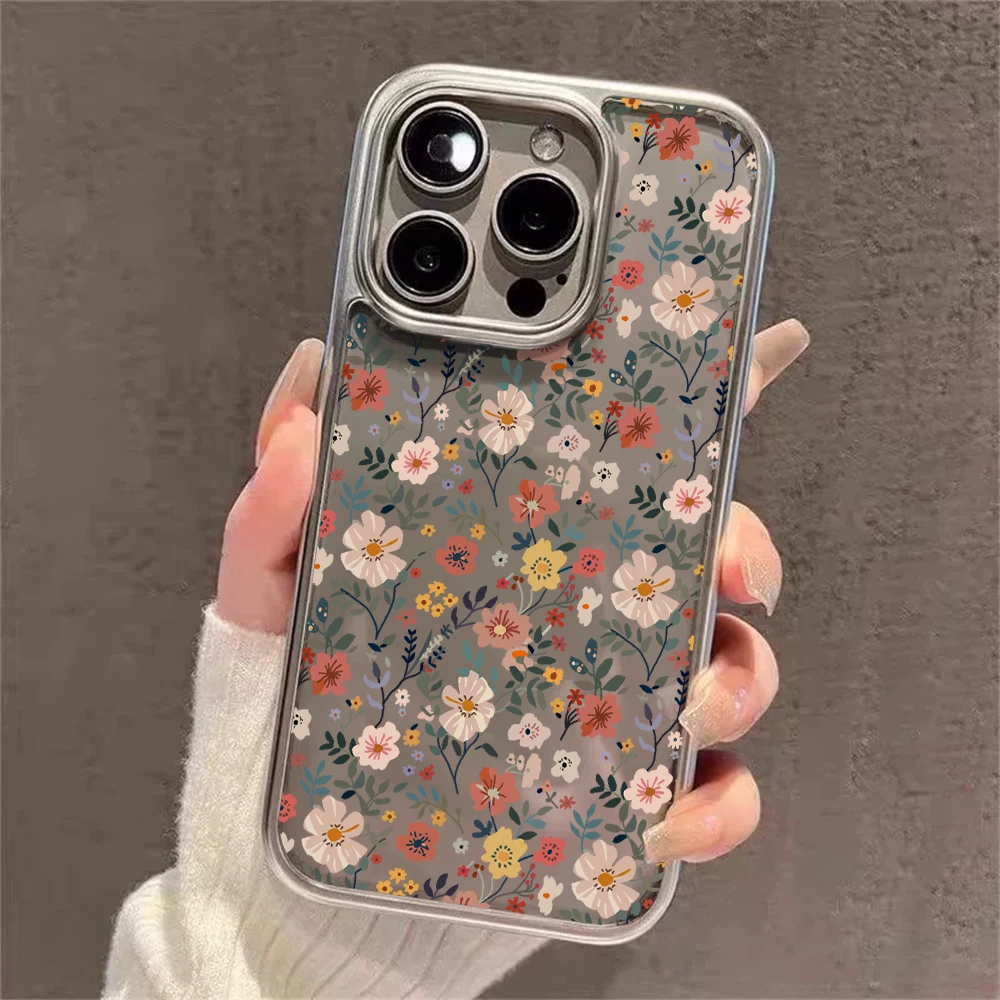 Elegant Floral Transparent Shockproof Phone Case with Plated Accents