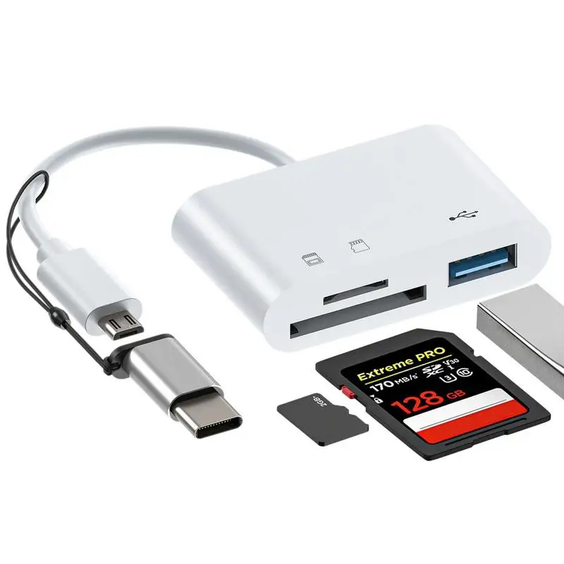 

Устройство для чтения карт памяти 3 в 1, USB C USB 3,0, адаптер с двойным разъемом, портативный кардридер типа C, Одновременное чтение Ms Cf