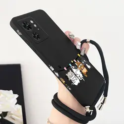 EDGE40 Four Little Cats Silicone Lanyard Phone Case for MOTO EDGE 20 (Black)
