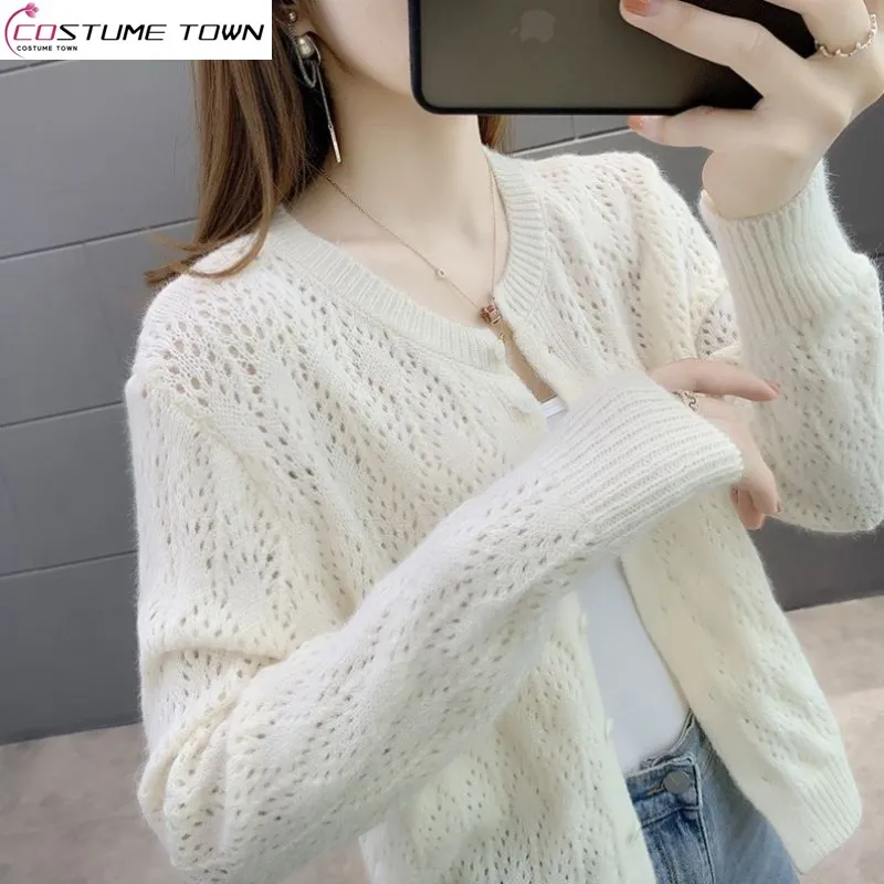 

2023 New Fresh Cardigan Sweater Women's Loose Spring and Autumn Outwear Korean Version Lazy Style Knitwear Top Coat Thin