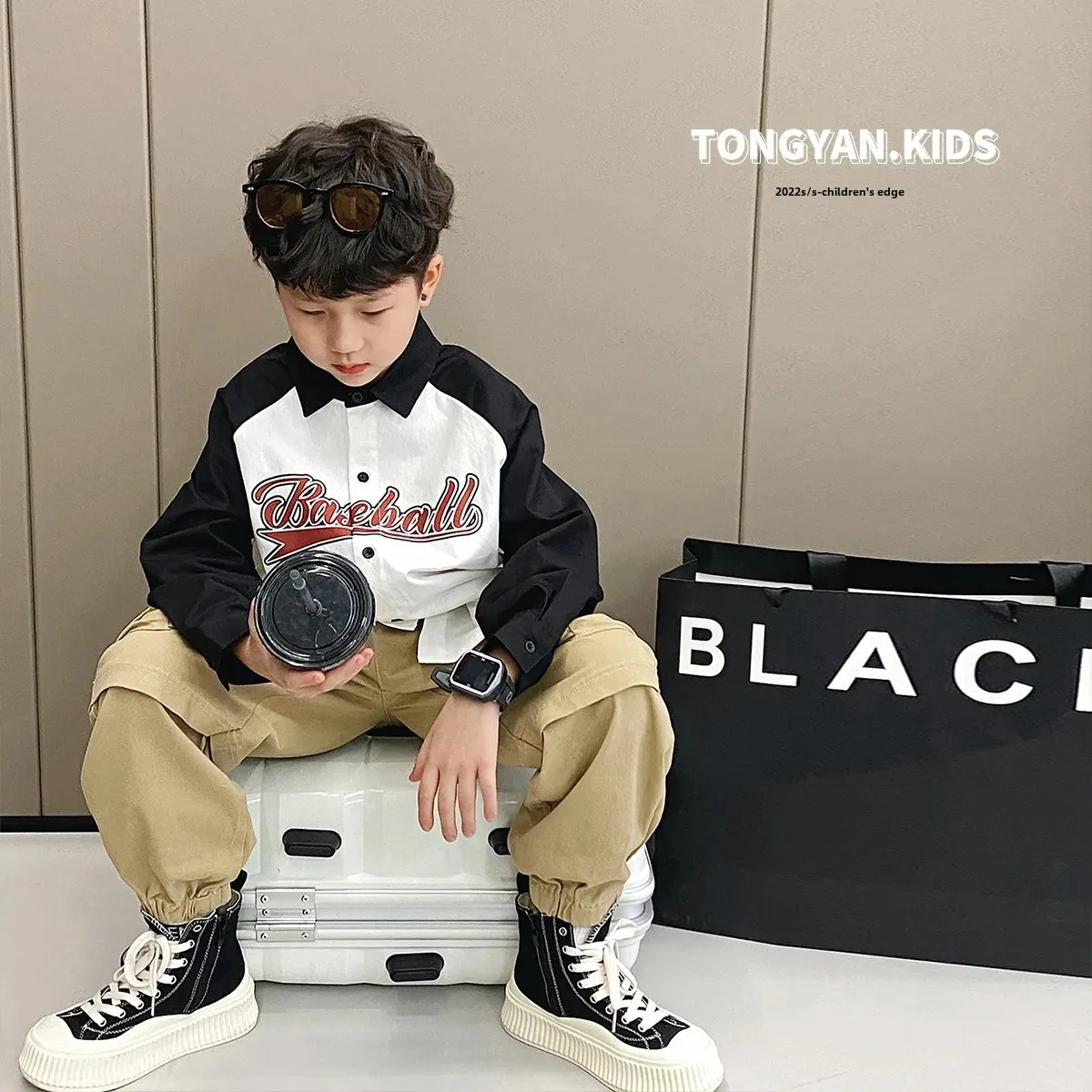 Spring Hot Sale Of The Season Boys' Long Sleeve Color Block Shirt Trendy Preppy Style Children's Fashionable Spring Clothing Kor