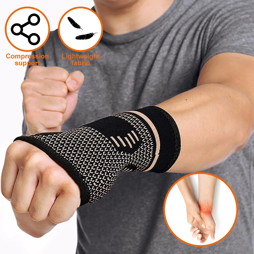 1PCS Copper Compression Gloves Sports Wrist Guard Arthritis Gloves Elastic  Palm Brace Sleeve Fitness Wrist Support Wristband