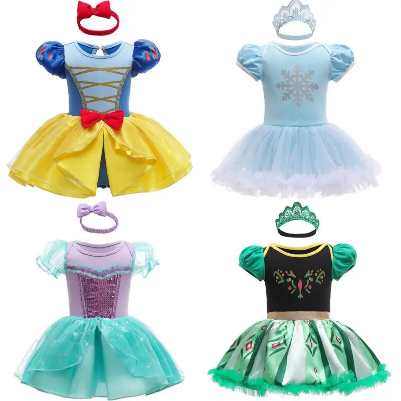 Fancy Fairy Baby Romper Elsa Ariel Belle Rapunzel Princess Costume 1 Year Birthday Tutu Dress Lace Headband Christening Baptism 6