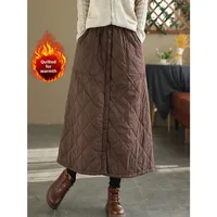 Retro Warm Cotton Quilted Long Midi Skirt High Waist A-Line Skirt for Middle-Aged And ly Women Diamond Patterned f Skirt - Image 4