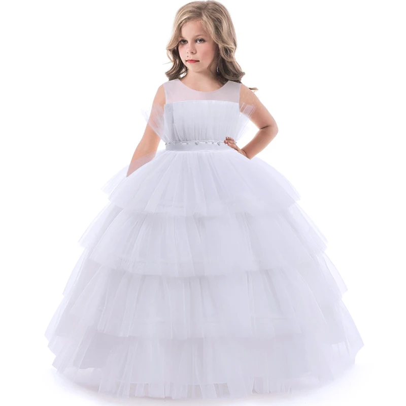 Summer White Bridesmaid Girl Party Dress Wedding Dress Kids Dresses For Girls Children Costumes Princess 10 12 Years