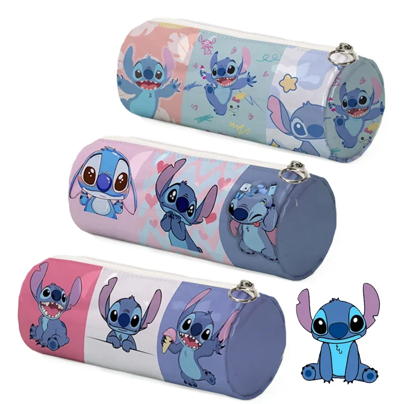 

Disney Cartoon Lilo & Stitch Cylindrical Pencil Case Large Capacity Stationery Storage Bag for Kids Gift