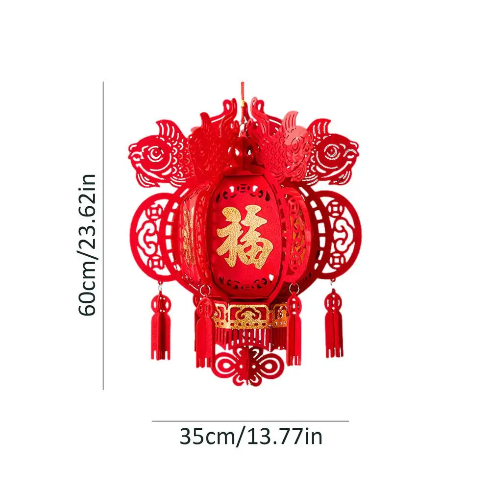 Chinese New Year Lanterns Lucky Non-woven 3D Puzzle Lantern with Chinese Red Fu 2024 Spring Festival Decorations Hangings