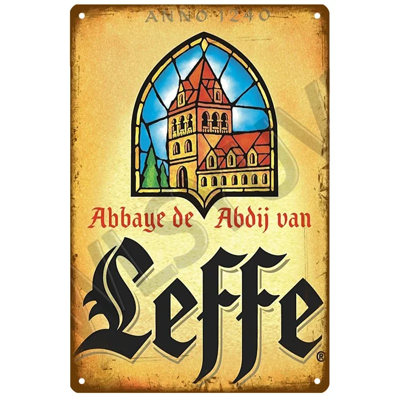 thumbnail image 1 of Letrero de hojalata con diseño de vino Leffe, decoración de pared con hojalata, para bar, garaje, whisky, cerveza belga, placas desgastadas, 1 of 4