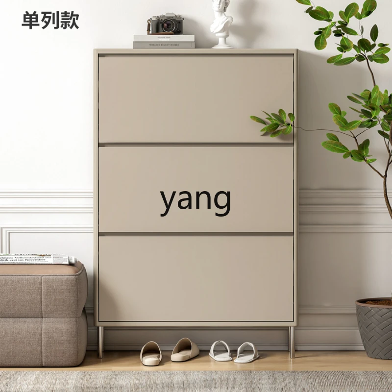 

LXL Ultra-Thin Solid Wood Tilting Shoe Cabinet Light Luxury Household Entrance Cabinet Living Room Storage Shoe Rack