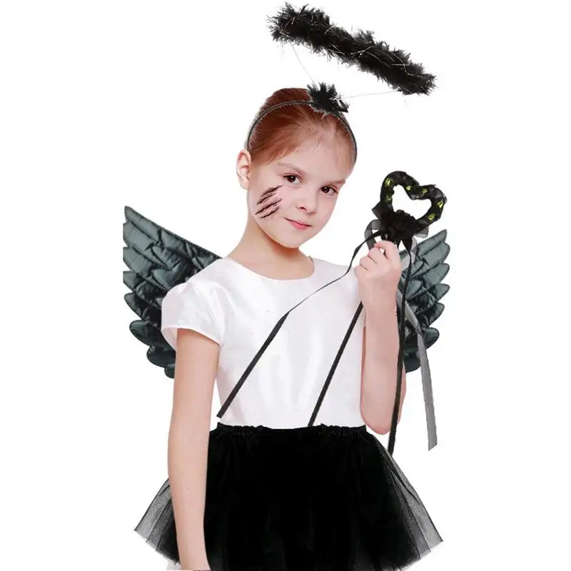 

Black Angel Halloween Costume Dark Angel Wings Headband Cosplay Set Themed Dress Up Sets For Halloween Carnival Stage