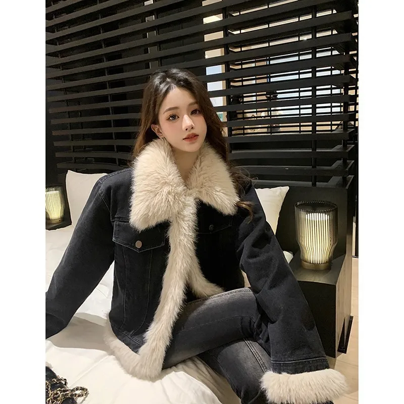 2023 Winter Clothes Women Thickened Cotton Clip Denim Coat New Fashion High Quality Coat
