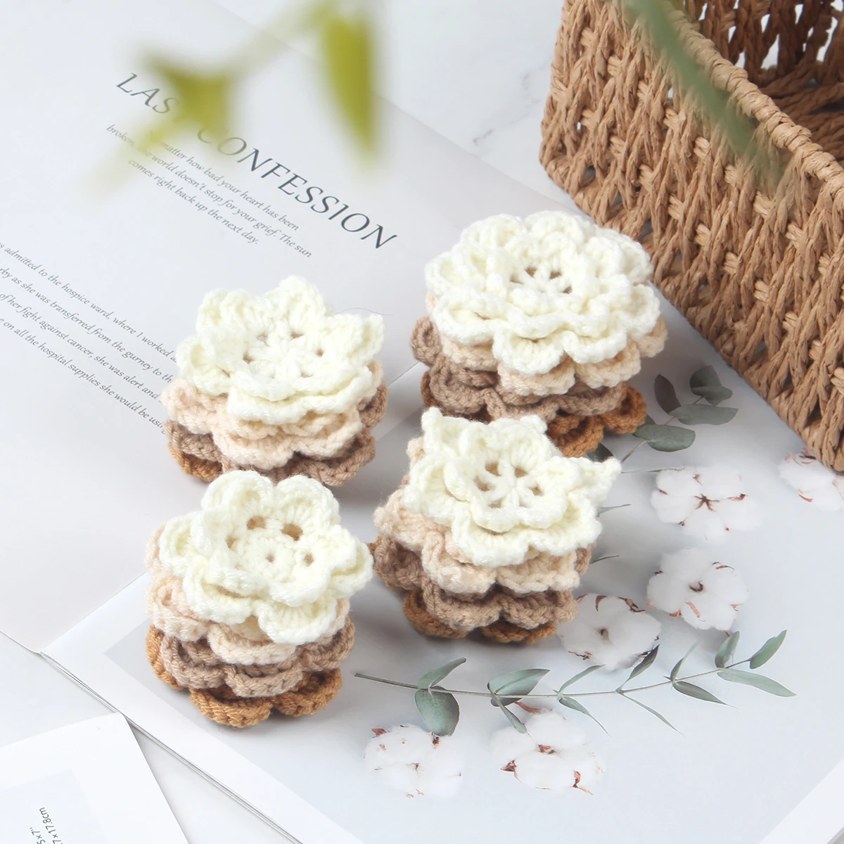 10pcs 3D Handmade Flowers DIY Knit Crochet Cotton Patches Applique Baby Hair Clip Hat Headwear Crafts Clothing Accessories