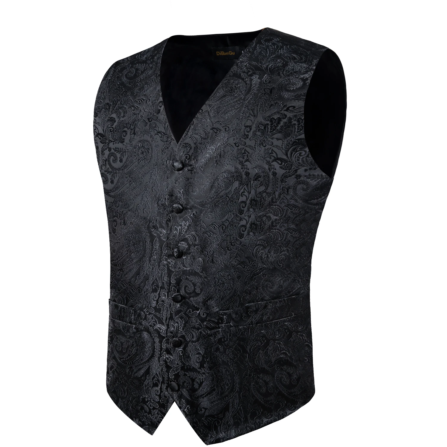 Suit Vest for Men Black Solid Paisley Wedding Prom Groom Jacquard Silk Waistcoat with Necktie for Tuxedo Men Clothing DiBanGu 4