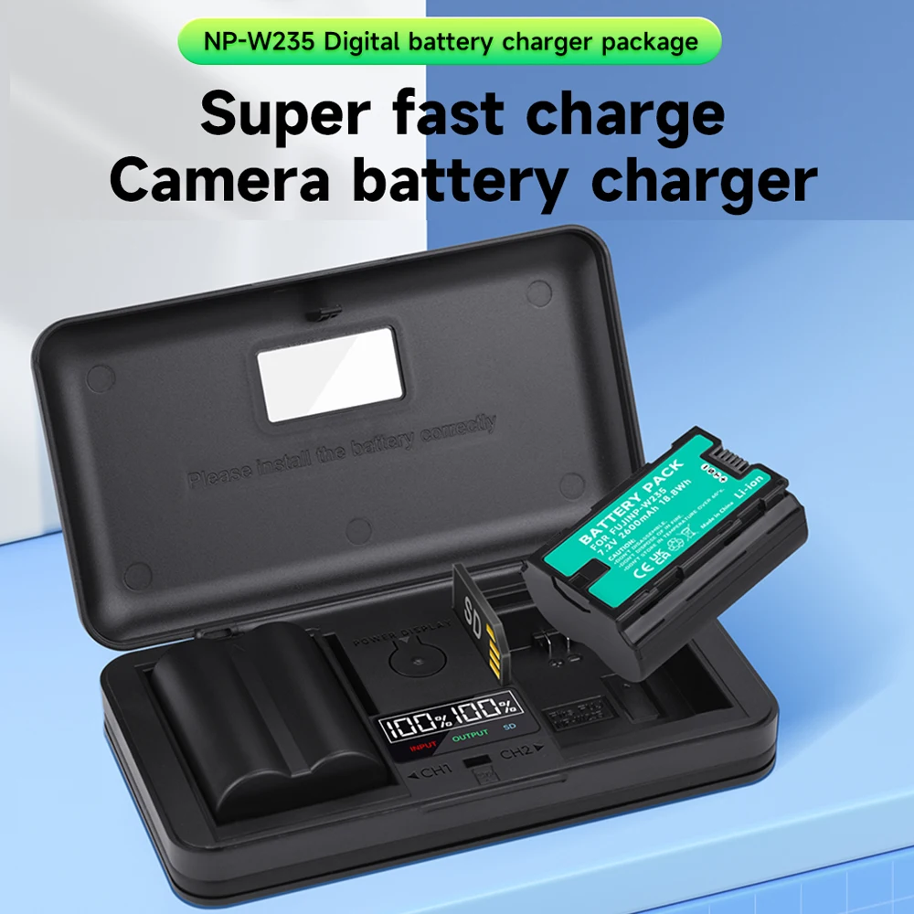 

NP-W235 NPW235 Battery Charger Case NP W235 LCD USB Battery Holder for For Fujifilm Fuji X-T4,GFX 100S,X-T5,X-H2,GFX 50S II