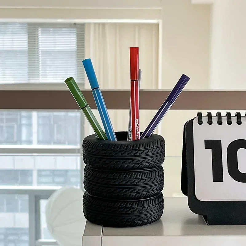 Creative Tire Shaped Pen Holder - Unique Office Desk Organizer Office Supplies Desktop Multifunctional Storage Decorations