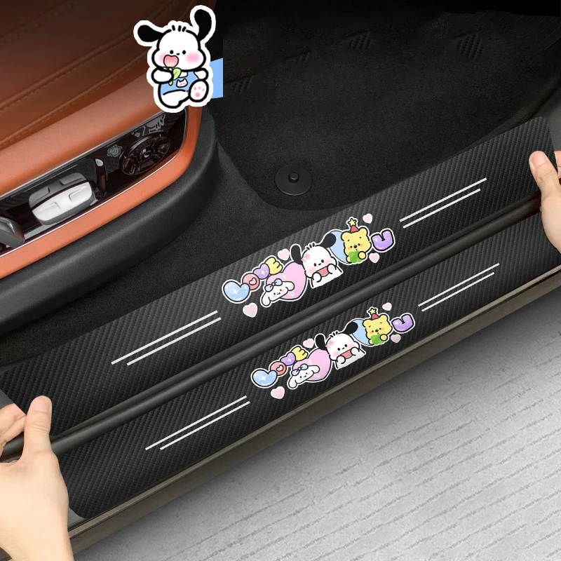 

Милая задняя защитная полоса для педали Sanrio, мультяшная текстура из углеродного волокна с защитой от царапин, украшение для автомобиля, милый подарок