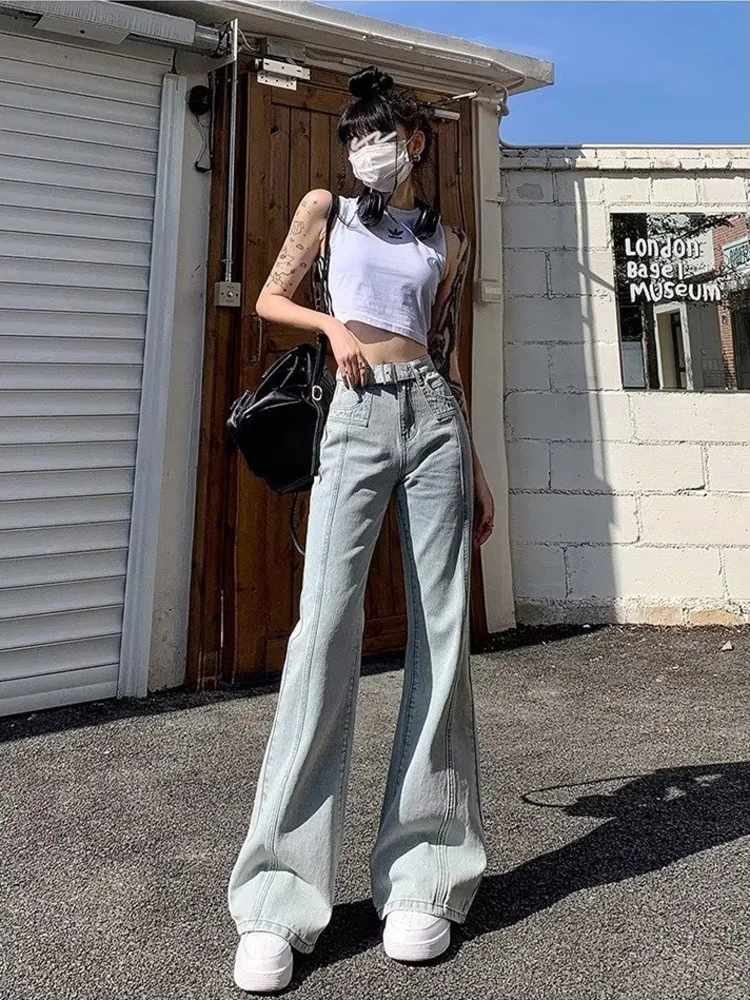 Micro Flared Pants Fashion New Ins Light Colored Long Pants Jeans Zipper Harajuku Style High Waisted Summer Women's Jeans