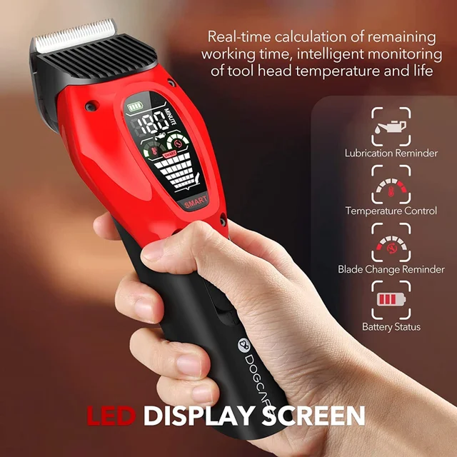 DOGCARE Dog Grooming Clippers Intelligent Low Noise 3-Mode Heavy-Duty Dog Hair Clippers with LED Display Machine Grooming Kit 4