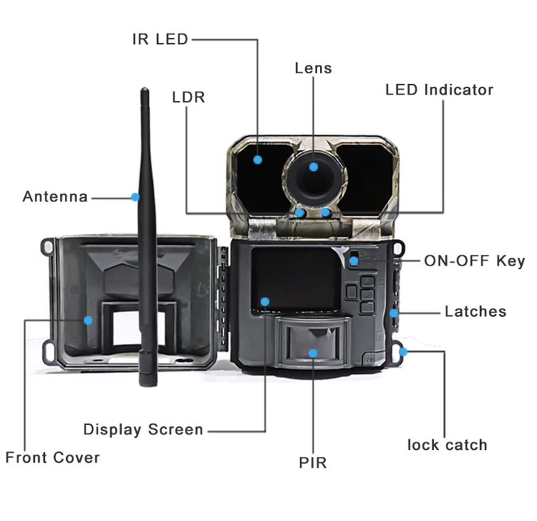 야생 동물 야간 투시경 IR 컷 적외선 카메라, 30MP 1080P 4G LTE 트레일 카메라, 2.4 인치 LCD 사냥 카메라