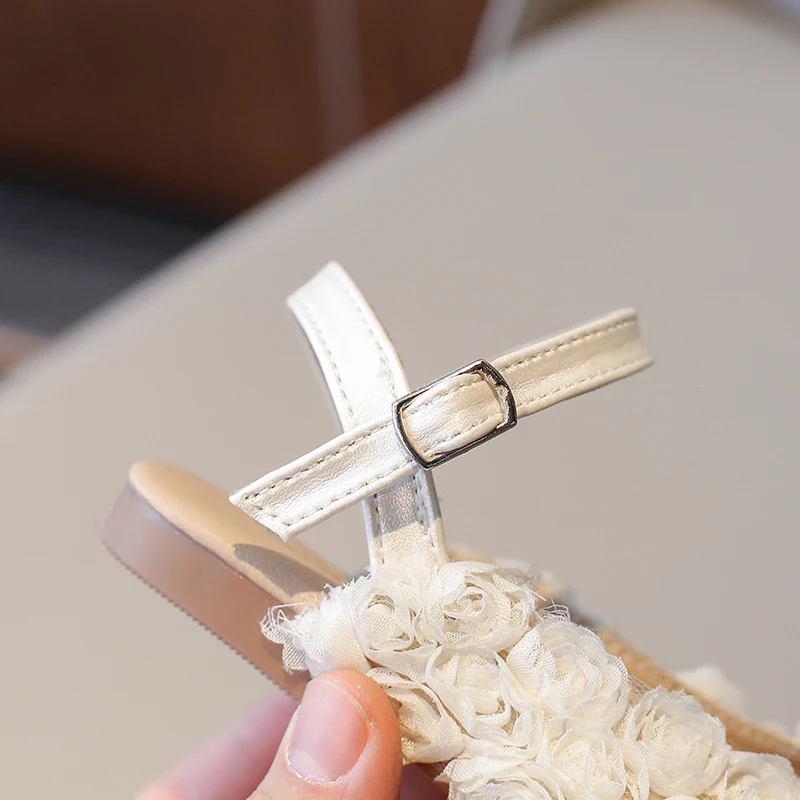 여자아이 하프 샌들 키즈 공주 꽃무늬 드레스 슈즈 패션 심플 여름 아동 플랫 메리 제인 슈즈 파티 웨딩용