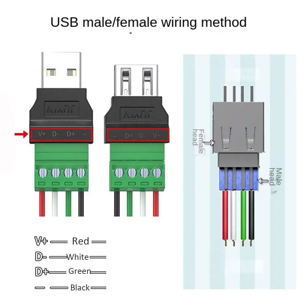 Type A USB Connector Adapter – 4-Pin Male/Female Plug with Terminal Connections