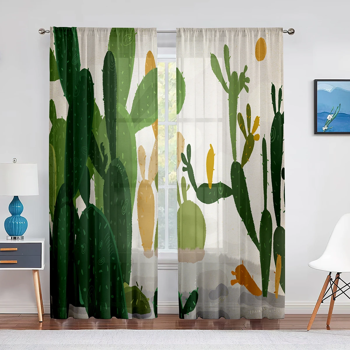 

Cartoon Tropical Cactus Natural Vegetation Sheer Voile Curtains for Living Room Bedroom Kitchen Chiffon Tulle Window Curtains