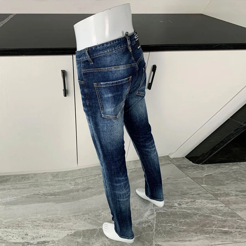 Newly Designer Fashion Men Jeans High Quality Retro Blue Stretch Slim Fit Ripped Jeans Men Vintage Trousers Brand Denim Pants