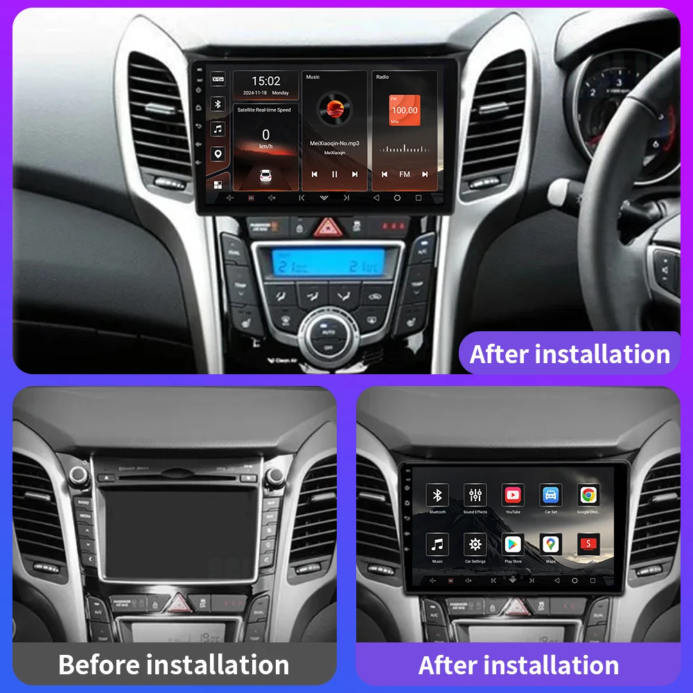 Autoradio Android 16 per Hyundai I30 GD Elantra GT 2012 2013 2014 2015 2016 2017 Lettore Multimediale per Auto con GPS Navigazione BT - immagine 2
