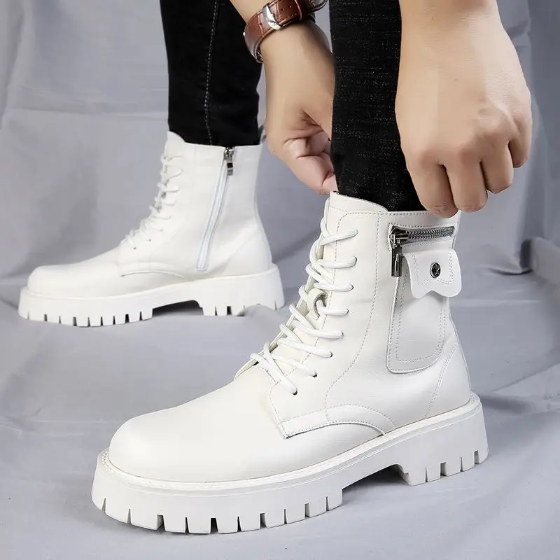 High Quality Men White Boots 2024 Fashion Zip Design Men's