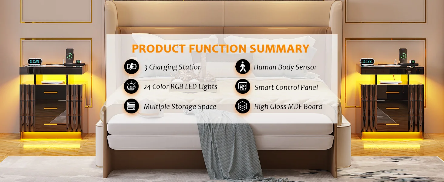 LED nightstand with charging station