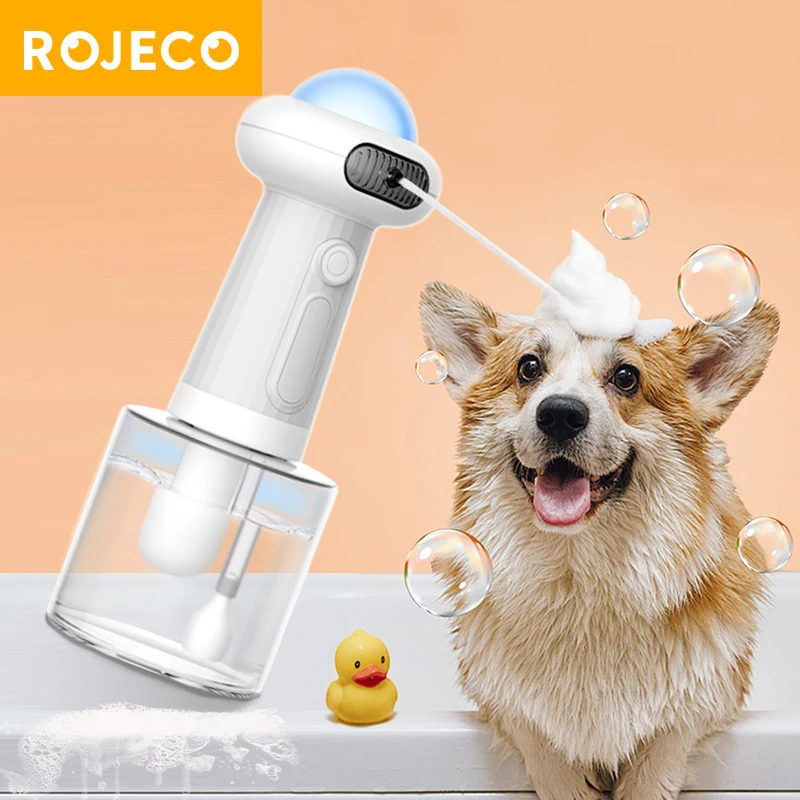 

Автоматическая пенообразовательная машина для кошек ROJECO, USB Перезаряжаемый мыло для домашних животных диспенсер, противоскользящая ручка, пенораспылитель для мытья собак