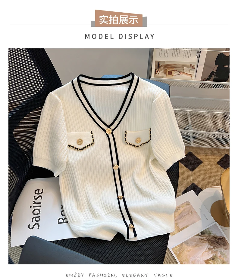 Maglietta Estiva Donna Scollo A V - Tunica Casual In Poliestere Elastan - Foto 5