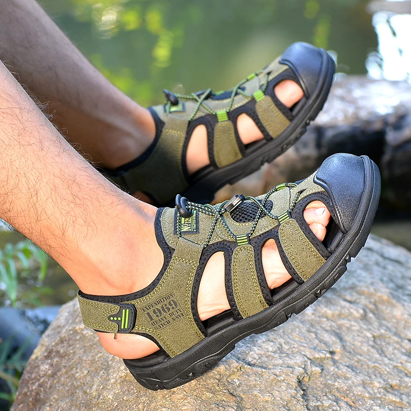 Cowhide Leather Sandals For Men Summer Outdoor Beach Gladiator Plus Size 46 leather sandals,summer sandals