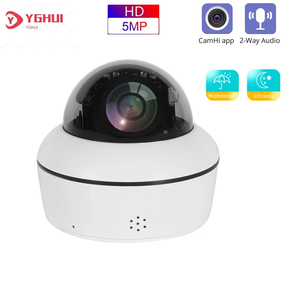 H.265 CamHi 5MP Security PTZ IP Camera Outdoor 2.8-12mm Lens 4X Digita Zoom Two Ways Audio Waterproof Speed Dome CCTV Camera