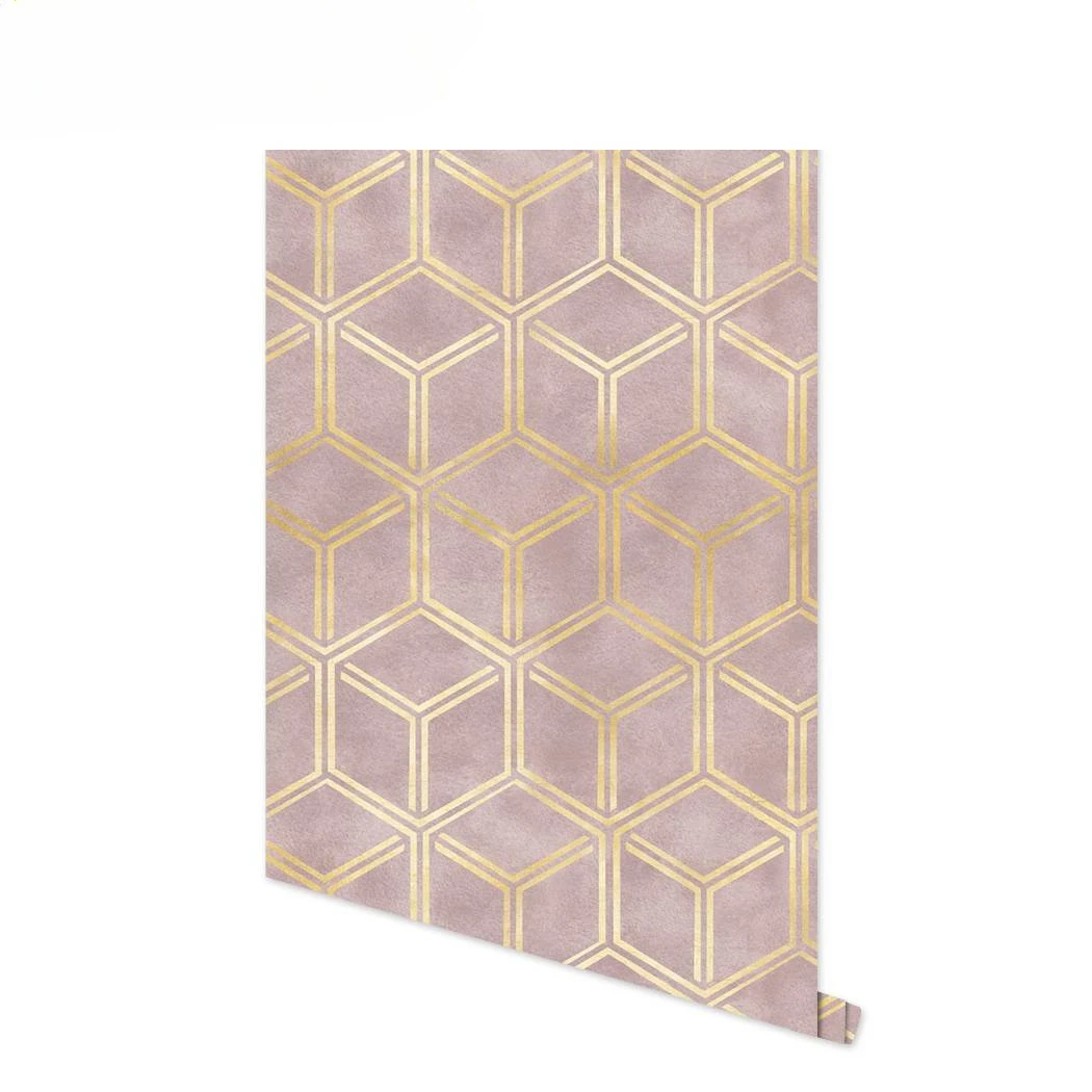 GoldStripePeelandStickWallpaperPinkHexagonalSelfAdhesive