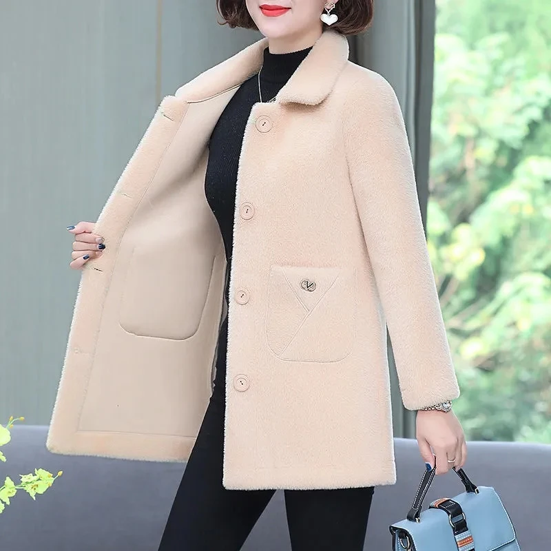 

Winter Mink Velvet Jacket Women Overcoat Fashion Loose Long Thick Warm Parker Coat 2023 New Autumn Fur One Woolen Coats Outwear