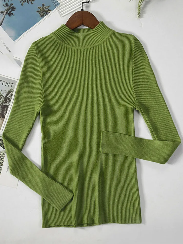 

Spring Knitting Sweater Pullovers Women Long Sleeve Tops Turtleneck Knitted Sweater Chic Women Clothes Female Candy Bottom Shirt