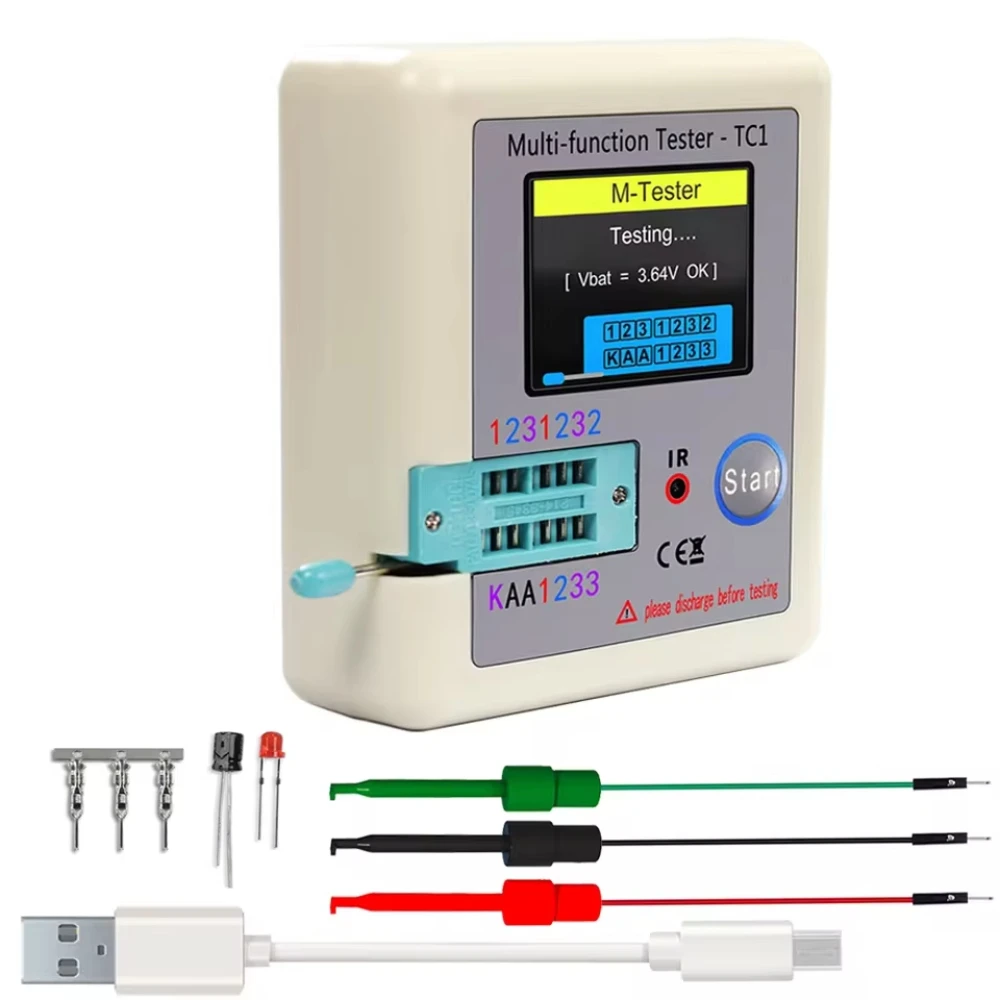 LCR-TC1/T7 מולטיפונקציונלי TFT מבחן טרנזיסטור דיודה טריודה קונדנסטור מונה מונה ESR מבחן MOSFET IR עם תצוגת צבע