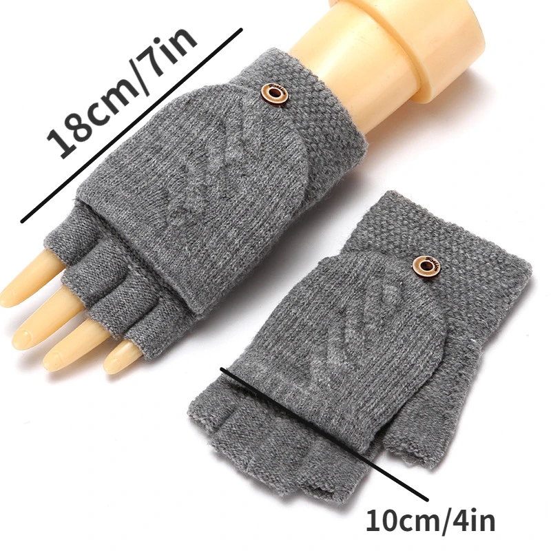 1Pair Knitted Fingerless Flip Gloves Winter Warm Flexible Touchscreen Gloves for Men Women Unisex Exposed Finger Mittens Glove