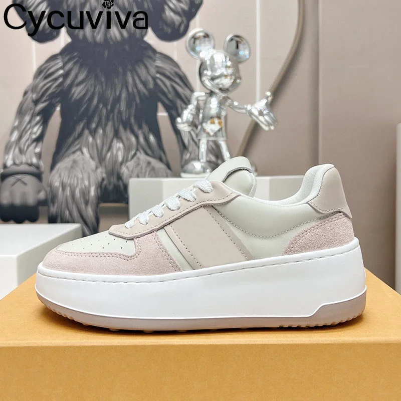 

Lace Up Leather Platform Shoes Women Sneakers Casual Designer Flats Patchwork Ladies Shoes Autumn Vacation Walk Shoes For Women
