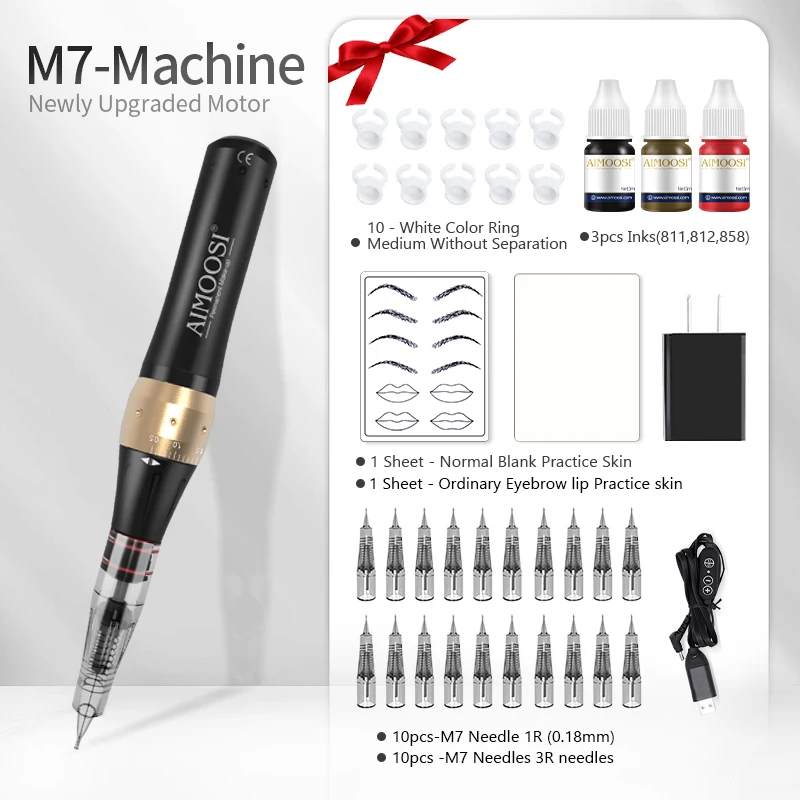 AIMOOSI M7 Tattoo Machine set Microblading Eyebrow PMU Gun Pen Needle Permanent Makeup Machine Professional Supplies Beginner tattoo supplies tattoo pen tattoo kit