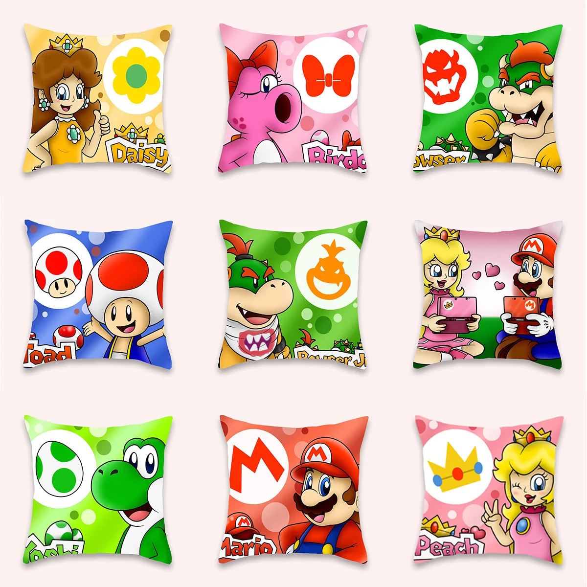 

45*45CM Super Mario Bros Cartoon Cushion Cover Pillowcase Anime Figures Mario Luigi Yoshi Bowser Wario Home Printing Pillowcase